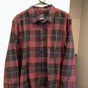 PrAna Large (Slim-Fit) Red Long Sleeve Plaid Shirt